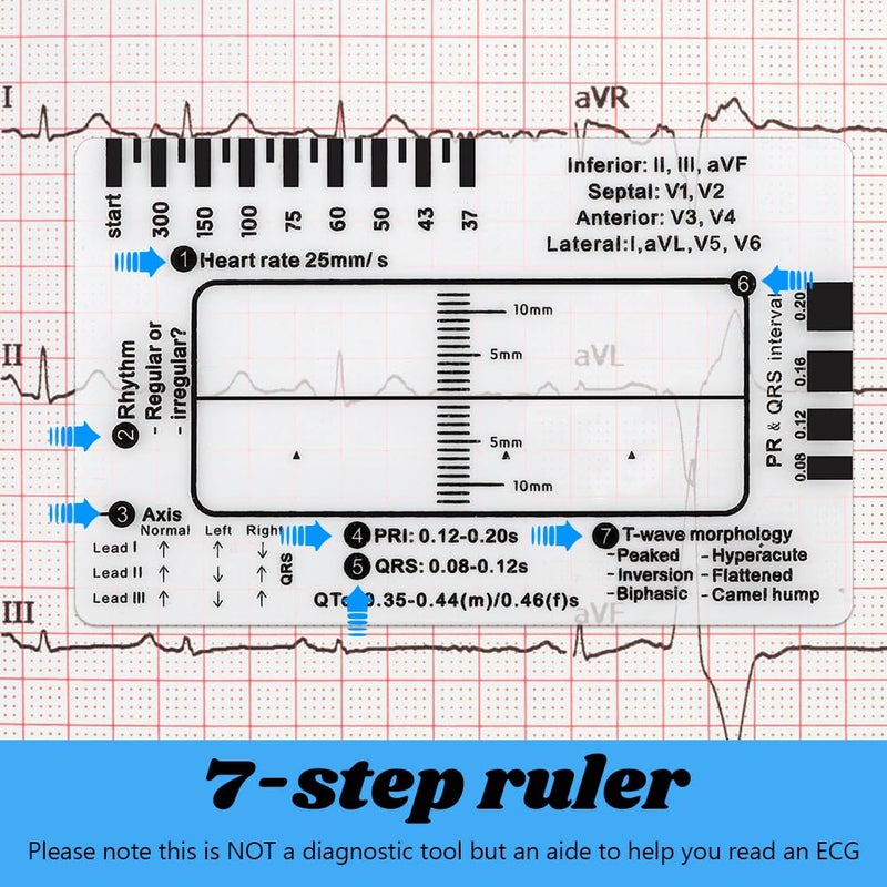 Restynic 2PCS ECG 7 Step Ruler, EKG Interpretation Caliper, Transparent Plastic Measuring Tool - Image 4